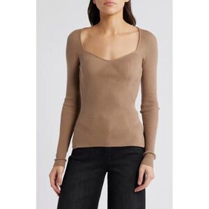 NWT Paige Parvati‎ Sweetheart Neck Rib Sweater in Burnt Sugar Sz Small $219